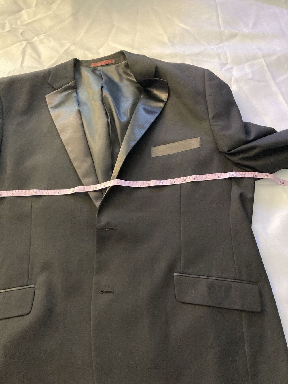 House of St. Benets Black Two Button Tuxedo Jacket Satin Lapel 52L Long - Picture 11 of 13